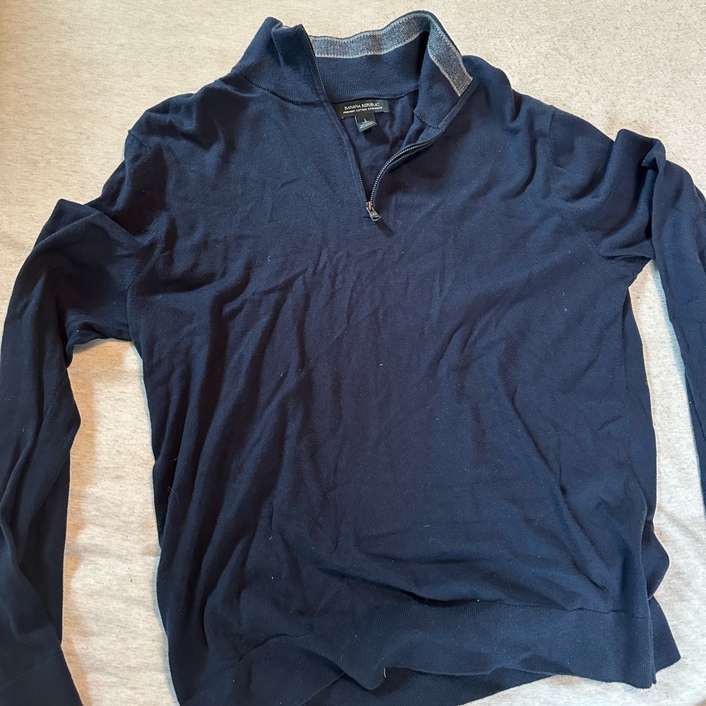 Banana Republic Navy Blue Cashmere Quarter Zip Sweater Pullover